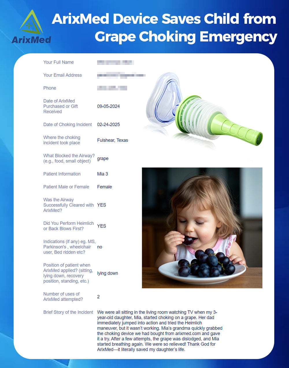 #115 A 3 Year Girl was Saved from Grape Choking Incident with ArixMed ...